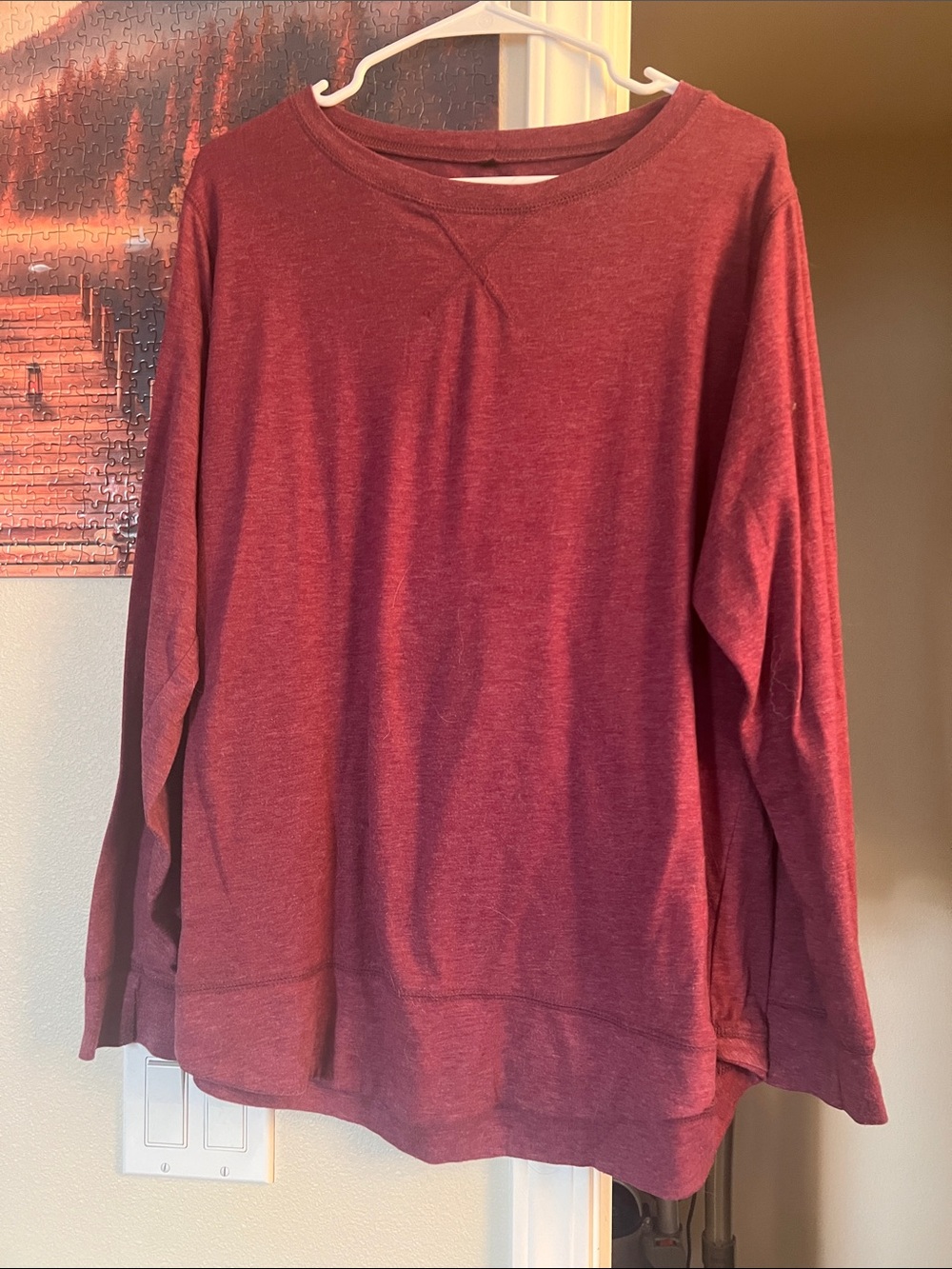 Women's Long Sleeve Crewneck Top in Burgundy - Classic Everyday Pullover